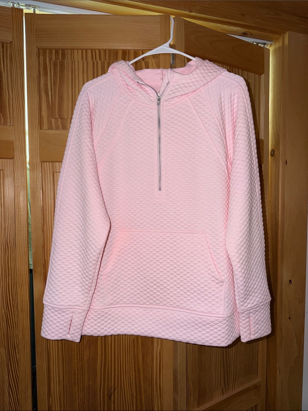 Ideology Women’s Light Pink Quilted Half-Zip Hoodie Sweater